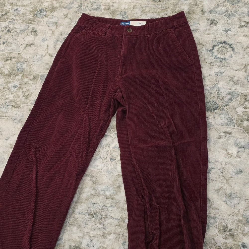 Old Navy Womens Burgundy High Rise Wide Leg Corduroy Pants Size 10 Maroon